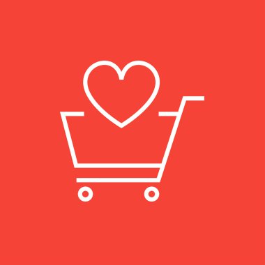 Shopping cart with heart line icon.