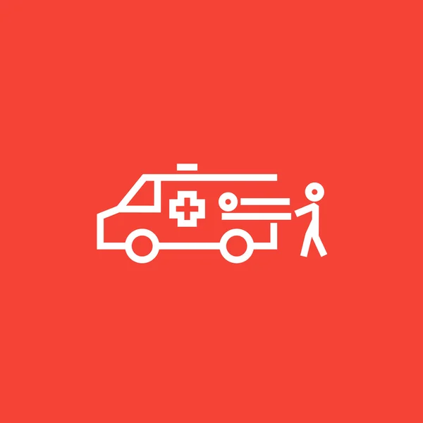 Hombre con paciente y ambulancia icono de la línea de coche . — Vector de stock