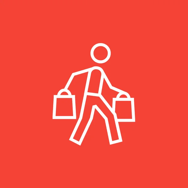 Hombre llevando bolsas de compras icono de línea . — Vector de stock