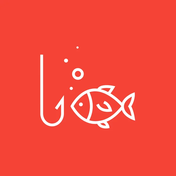 Peixe com ícone de linha de gancho . — Vetor de Stock