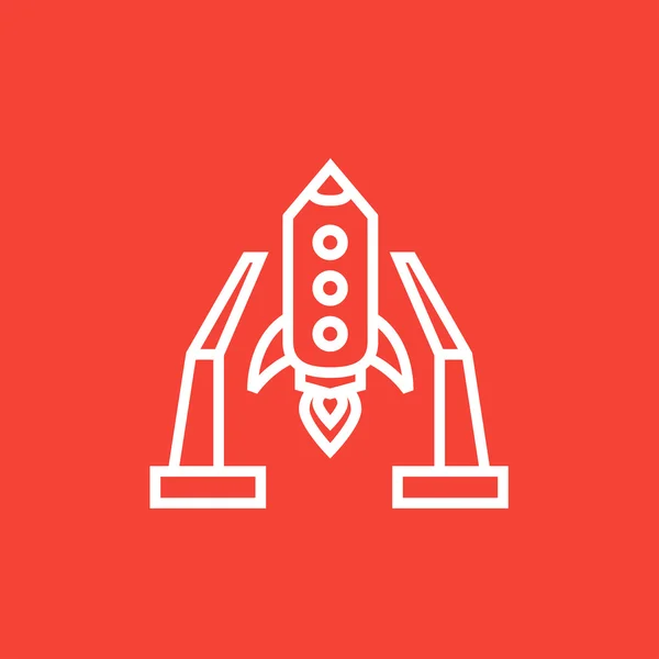 Transbordador espacial en el icono de la línea de área de despegue . — Vector de stock