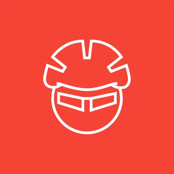 Homem em capacete de bicicleta e óculos ícone de linha . — Vetor de Stock