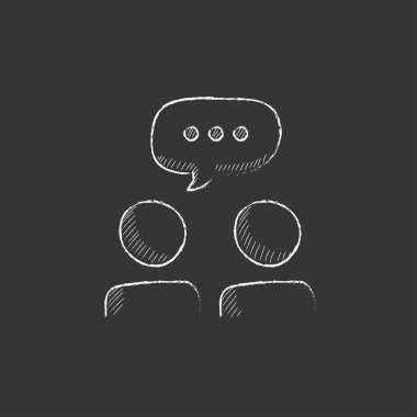 Konuşma kare kafalarının üzerinde insanlarla. Tebeşir simgesinde çizilmiş.