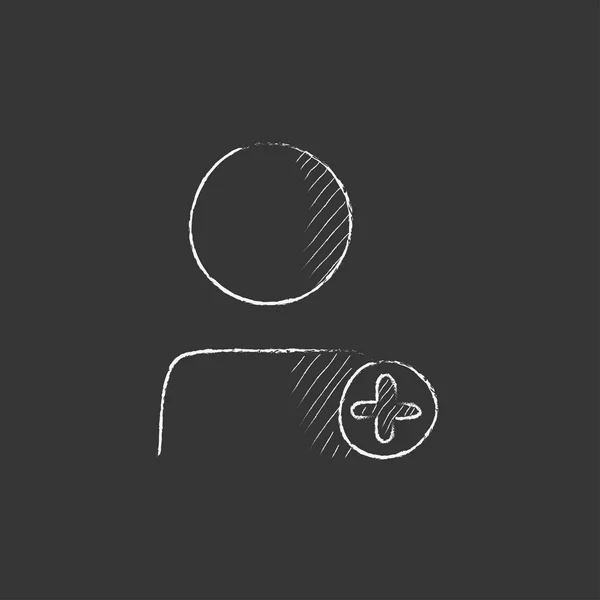 Profil utilisateur avec signe plus. Icône dessinée à la craie . — Image vectorielle