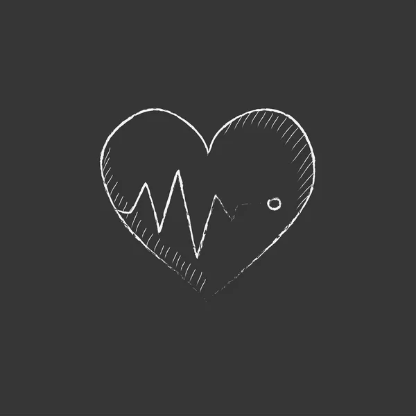 Heart with cardiogram. Drawn in chalk icon. — Stock Vector