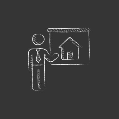 Real estate agent showing house. Drawn in chalk icon. clipart
