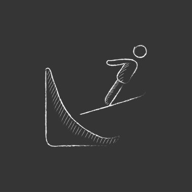 Kayak atlama. Tebeşir simgesinde çizilmiş.