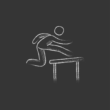 Bariyer üzerinde koşan adam. Tebeşir simgesinde çizilmiş.