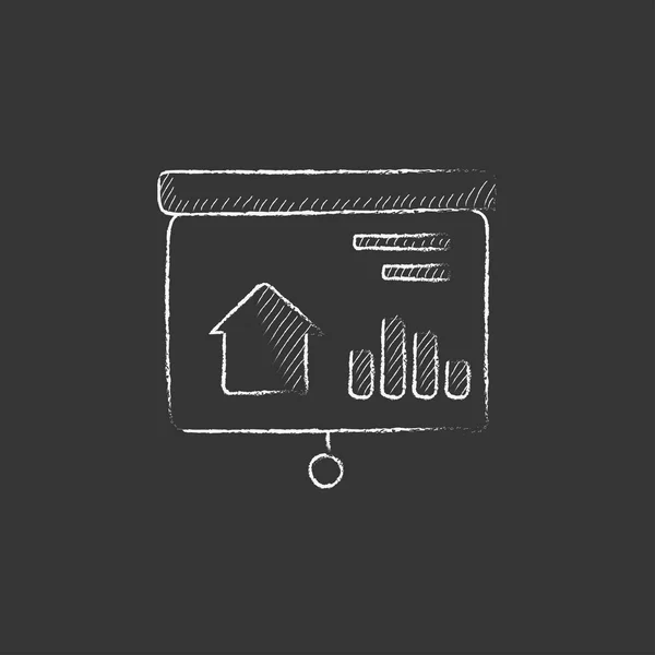 Presentation on projector screen. Drawn in chalk icon. — Stock vektor