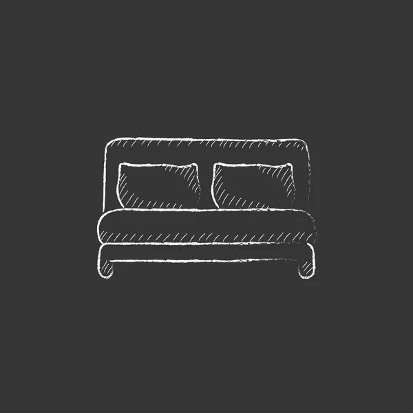 Double bed. Drawn in chalk icon. — Stock Vector