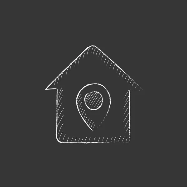 Casa com ponteiro. Desenhado no ícone de giz . — Vetor de Stock