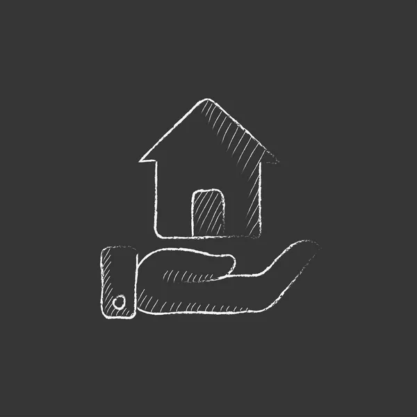 Seguro de vivienda. Dibujado en icono de tiza . — Vector de stock