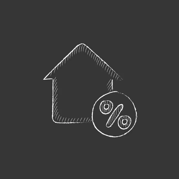 Casa com etiqueta de desconto. Desenhado no ícone de giz . — Vetor de Stock