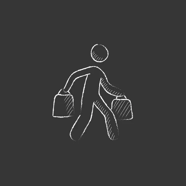 Ο άνθρωπος που μεταφέρουν τσάντες για ψώνια. Το εικονίδιο κιμωλία. — Διανυσματικό Αρχείο
