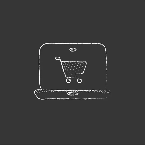 Compras en línea. Dibujado en icono de tiza . — Vector de stock