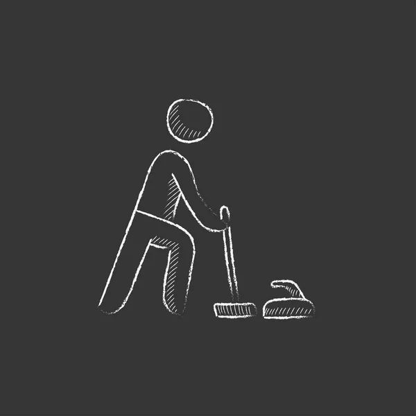 Curling. Dibujado en icono de tiza . — Vector de stock