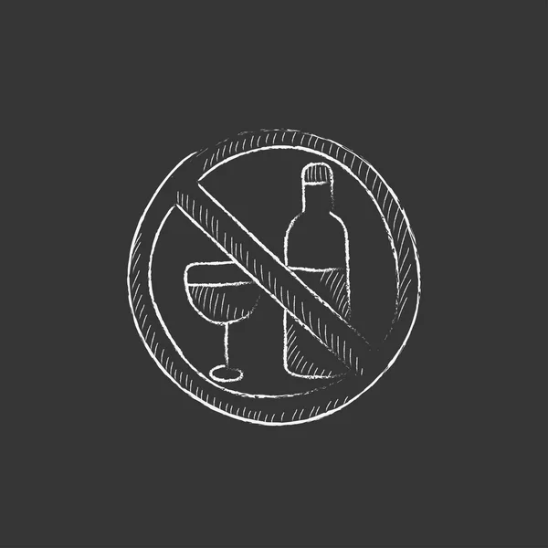 Geen teken van alcohol. Opgesteld in krijt pictogram. — Stockvector