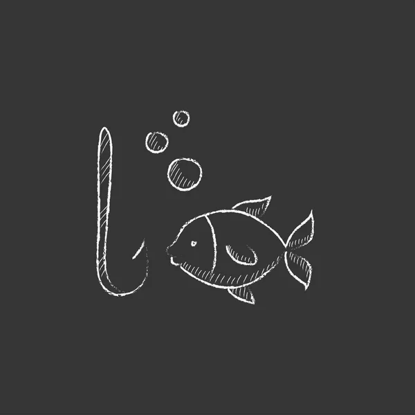 Fisch mit Haken. mit Kreide gezeichnet. — Stockvektor