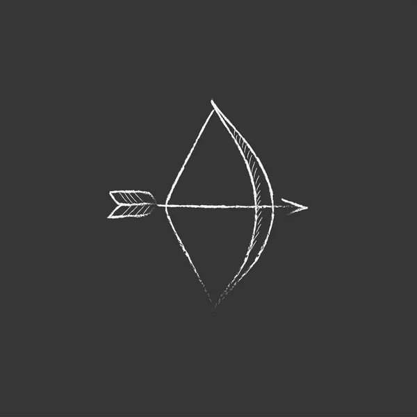 Arco y flecha. Dibujado en icono de tiza . — Vector de stock