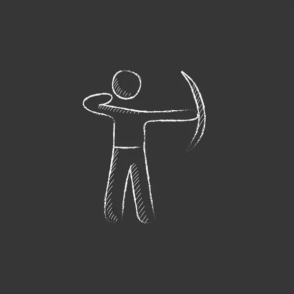 Allenamento arcieri con arco. Disegnato in icona di gesso . — Vettoriale Stock