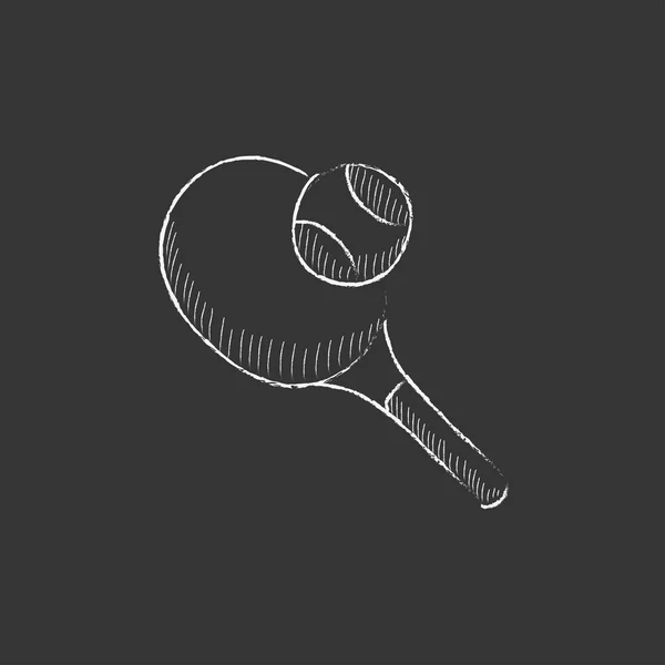 Raqueta de tenis y pelota. Dibujado en icono de tiza . — Vector de stock