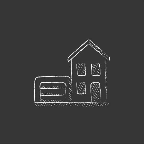 House with garage. Drawn in chalk icon. — Stock Illustration House with garage. Drawn in chalk icon. Royalty Free Stock Illustrations