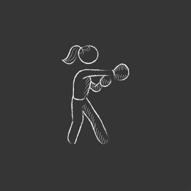 Kadın boksör. Tebeşir simgesinde çizilmiş.