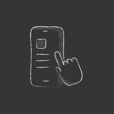 Parmak Smartphone dokunmadan. Tebeşir simgesinde çizilmiş.