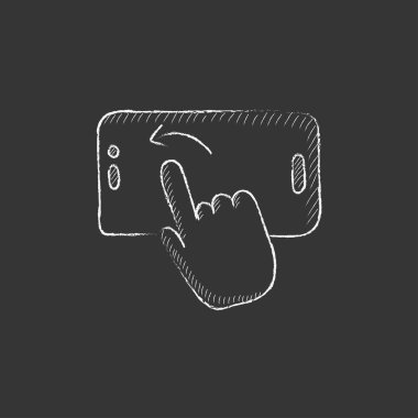 Parmak Smartphone dokunmadan. Tebeşir simgesinde çizilmiş.