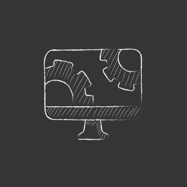 Bilgisayar monitörü ile vites. Tebeşir simgesinde çizilmiş.