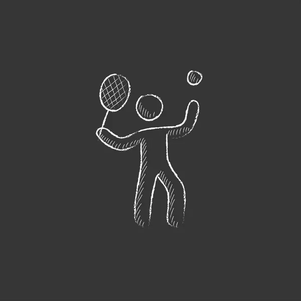 Un hombre jugando al tenis. Dibujado en icono de tiza . — Vector de stock