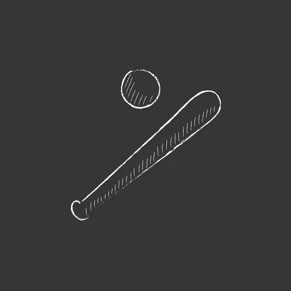 Baseball ütő és labda. Rajzolt krétával ikon. — Stock Vector