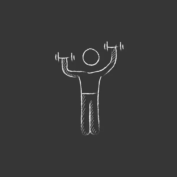Hombre haciendo ejercicio con pesas. Dibujado en icono de tiza . — Archivo Imágenes Vectoriales