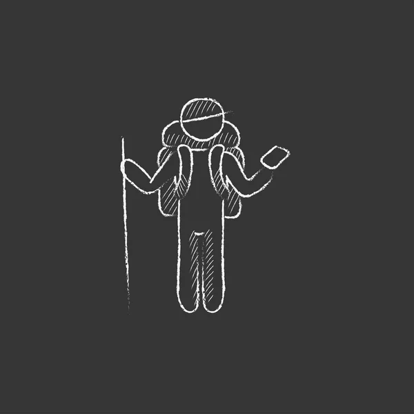Zaino in spalla turistico con telefono. Disegnato in icona di gesso . — Vettoriale Stock