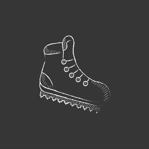 Botte de randonnée avec crampons. Icône dessinée à la craie . — Image vectorielle