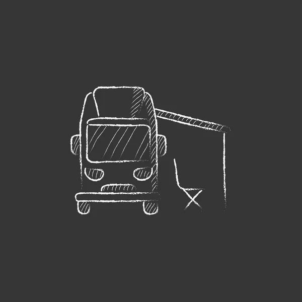 Motorhome with tent. Drawn in chalk icon. — Stock Vector