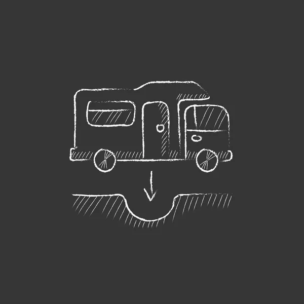 Motorhome and sump. Drawn in chalk icon. — Stock Vector