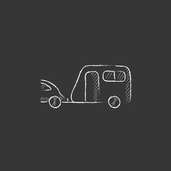 Auto s karavany. Nakreslené křídou ikony. — Stockový vektor