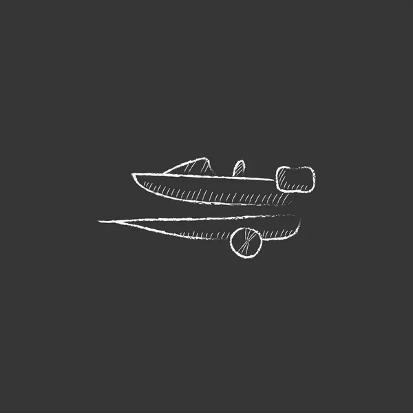 Boat on trailer for transportation. Drawn in chalk icon. — Stock Vector