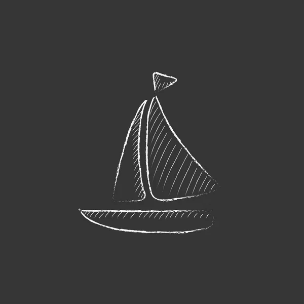 Sailboat. Drawn in chalk icon. — Stock Vector
