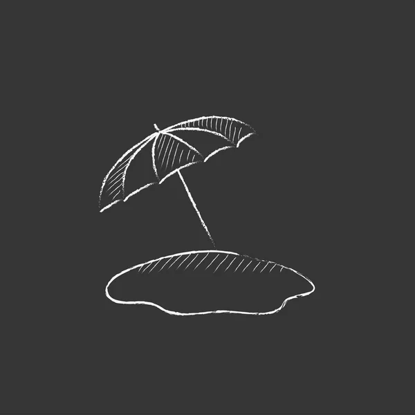 Beach umbrella. Drawn in chalk icon. — Stock Vector