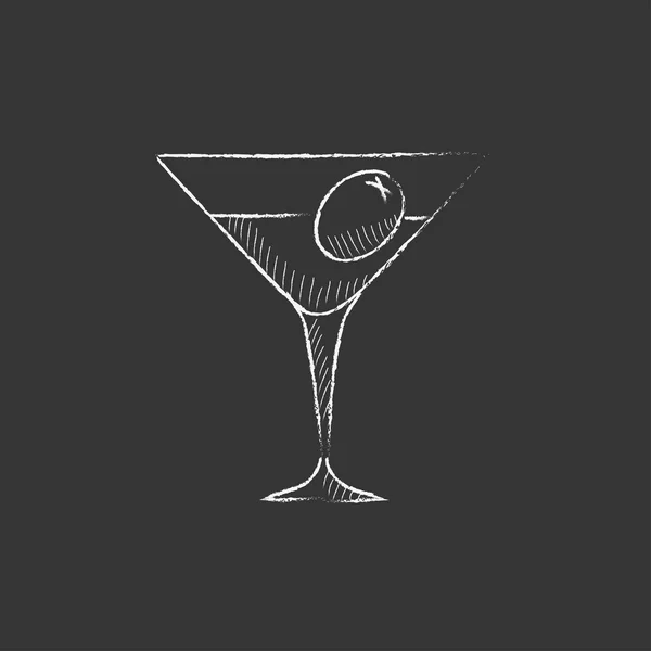 Cocktailglas. Opgesteld in krijt pictogram. — Stockvector