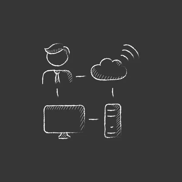 Cloud computing. Disegnato in icona di gesso . — Vettoriale Stock