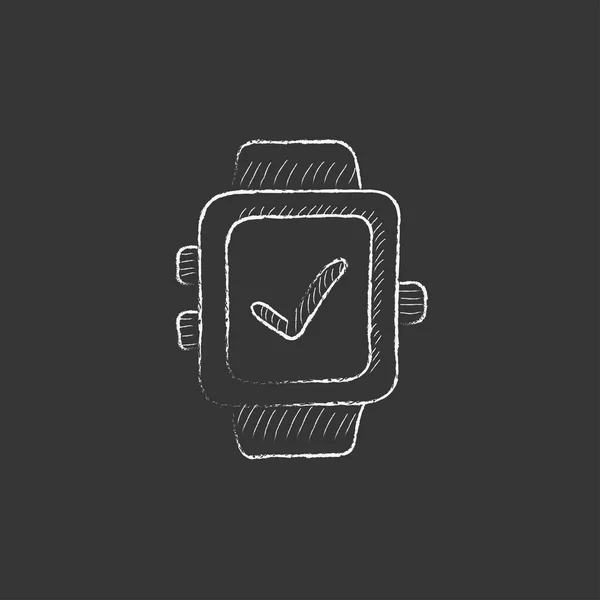 Smartwatch com sinal de verificação. Desenhado no ícone de giz . —  Vetores de Stock