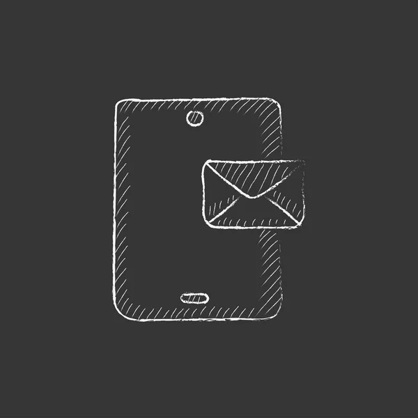 Tableta digital con mensaje. Dibujado en icono de tiza . — Vector de stock
