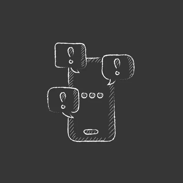 Téléphone à écran tactile avec messages. Icône dessinée à la craie . — Image vectorielle