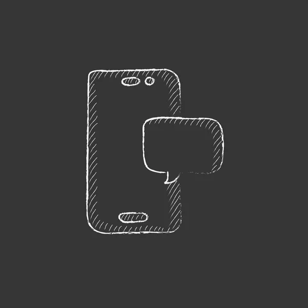 Téléphone à écran tactile avec message. Icône dessinée à la craie . — Image vectorielle