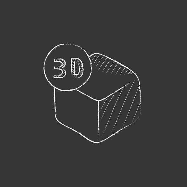 Tre D box. Disegnato in icona di gesso . — Vettoriale Stock