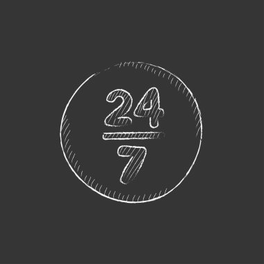 24 saat ve 7 gün tekerlek oturum açın. Tebeşir simgesinde çizilmiş.