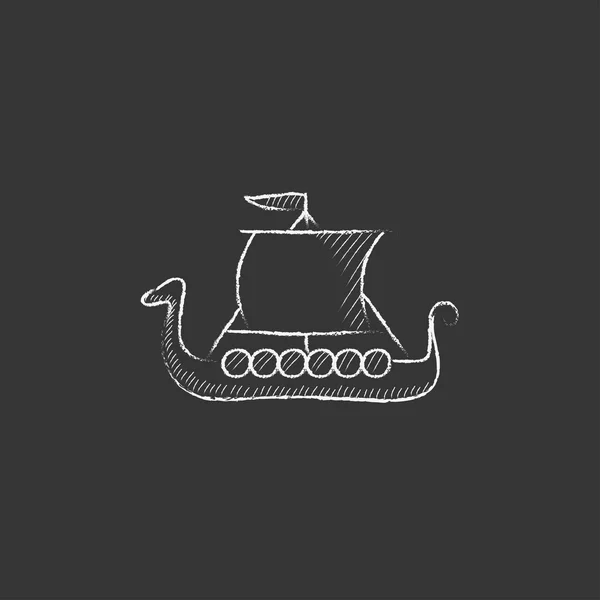 Velha nave. Desenhado no ícone de giz . — Vetor de Stock